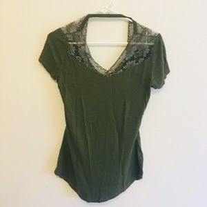 Green lace v- neck top
